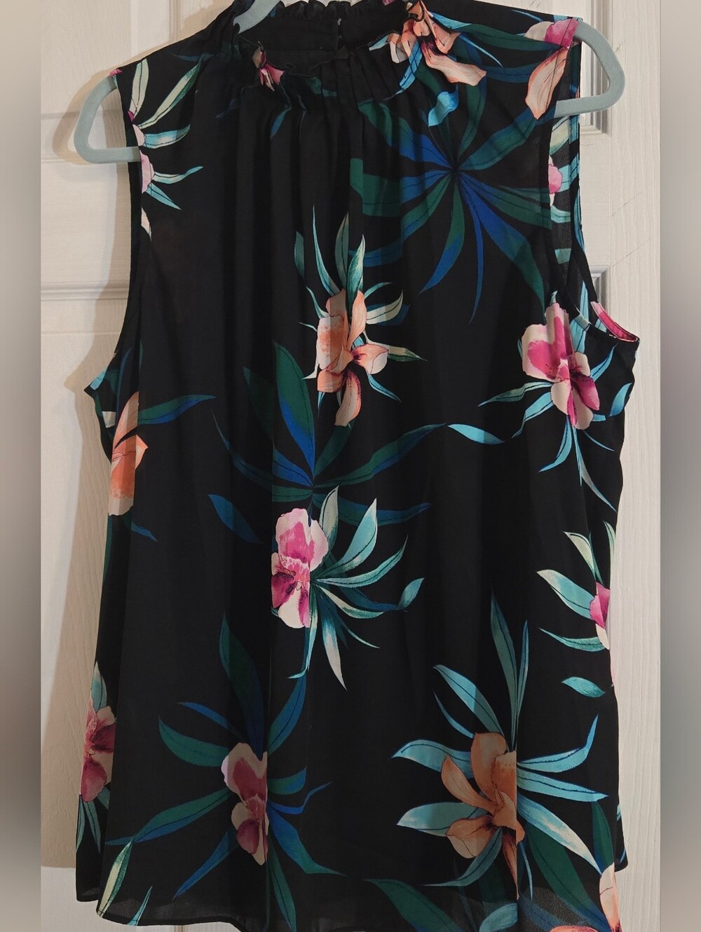 Worthington Black Floral Shell with Teal & Pink Accents